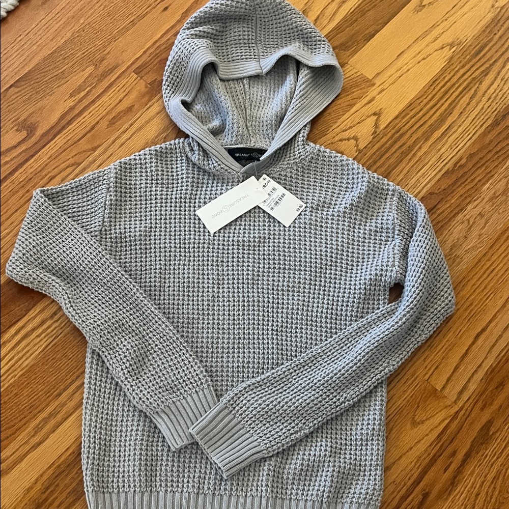 Treasure & Bond Textured Gray Hooded Sweater